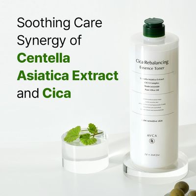 AVCA CICA Rebalancing Essence Facial Toner - Korean Toner with Centella Asiatica for Hydrating &amp; Soothing, ph5.5 Trouble Care, Korean Skin Care (1L/33.8fl.oz.)