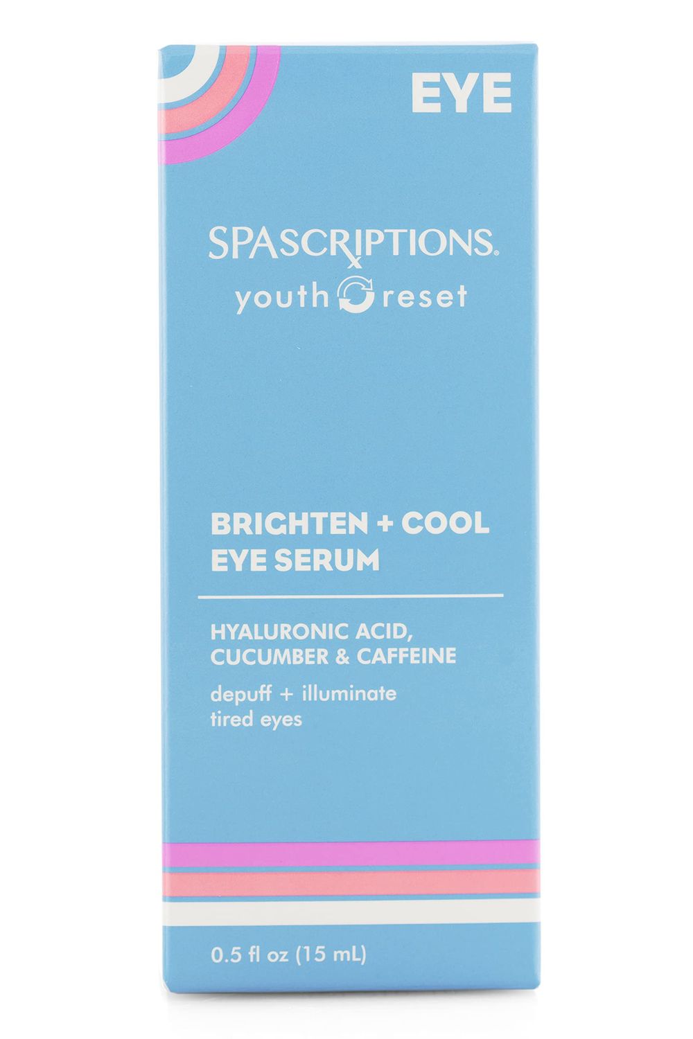 Brighten + Cool Eye Serum with Hyaluronic Acid, Cucumber &amp; Caffeine to Depuff Eyes and Roller Ball Applicator to Improve Lymphatic Drainage - 0.5 fl oz