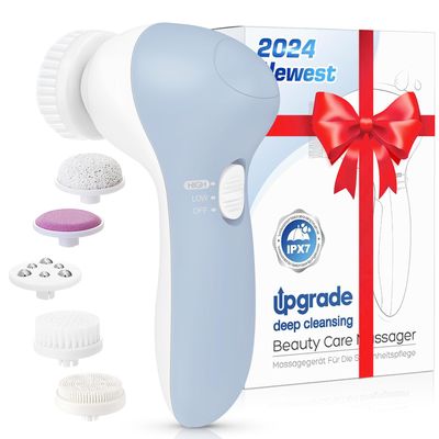 COSLUS Facial Cleansing Brush Silicone Face Scrubber: 5 in 1 FBS-D Electric Exfoliating Rotating Massage Device Waterproof Deep Cleaning Exfoliation Spa Machine - Electronic Skin Care Wash System