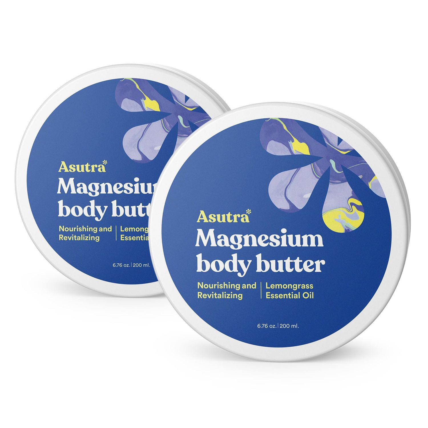 ASUTRA Magnesium Body Butter Lotion, 6.76 oz (Pack of 2), Soothing Shea Butter &amp; Almond Oil Moisturizer, Premium-Quality Magnesium Oil, Lemongrass Essential Oil