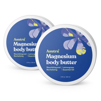 ASUTRA Magnesium Body Butter Lotion, 6.76 oz (Pack of 2), Soothing Shea Butter &amp; Almond Oil Moisturizer, Premium-Quality Magnesium Oil, Lemongrass Essential Oil