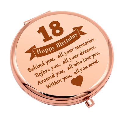 18th Birthday Gifts for Girls Happy 18th Birthday Gift for Sister Friend Daughter 18 Year Old Girl Birthday Gift Compact Makeup Mirror for Niece Coming of Age Gift for Girls Folding Makeup Mirror