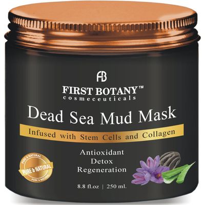 First Botany, 100% Natural Mineral-Infused Dead Sea Mud Mask 8.8oz Stem Cells Facial Treatment Skin Cleanser Pore Reducer Anti Aging Acne Treatment Blackhead Remover Cellulite &amp; Natural Moisturizer