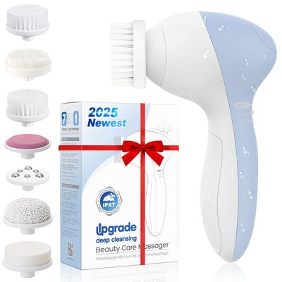 COSLUS Facial Cleansing Brush Silicone Face Scrubber: 7 in 1 FBS-D Electric Exfoliating Rotating Massage Device Waterproof Deep Cleaning Exfoliation Spa Machine - Electronic Skin Care Wash System