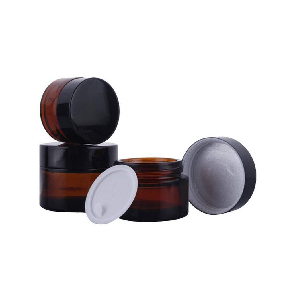4Pcs (30ml/1oz) Amber Empty Glass Beauty Care Skin Cream Jar Pot With Black Plastic Screw Cap Dispenser Containers Refillable Travel Makeup Sample Vials Bottle For Eye Facial Essence Essential Oil