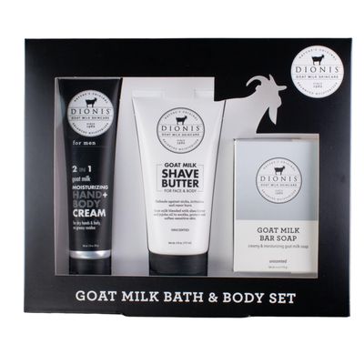 Dionis Goat Milk Skincare Men&#39;s Unscented Bath &amp; Body 3pc Gift Set - Blended Shea Butter &amp; Jojoba Oil Shave Butter For Sensitive Skin, Unscented Hydrating Moisturizer &amp; Nourishing Bar Soap For Men