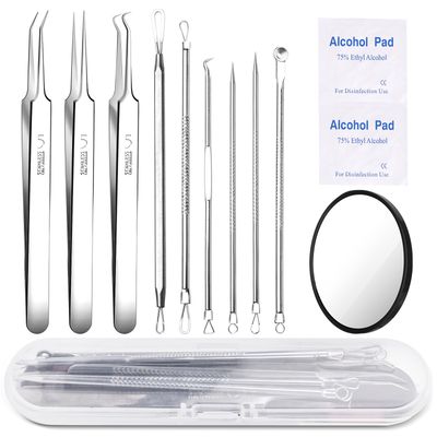 Blackhead Remover Pimple Popper Tool Kit 10PCS Professional Stainless Steel Pimple Extractor for Removing Pimples, Zit on Face - Acne Removal Kit with Case Magnifier