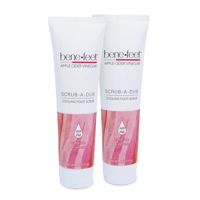 Benefeet Scrub-A-Dub Cooling Foot Scrub - Exfoliates + Refreshes Dry + Dull Skin, Get Smoother Skin from Heel to Toe, Made w/Vitamin E, Apple Cider Vinegar, Walnut Shell + Apricot Seed, 4 oz (2 Pack)