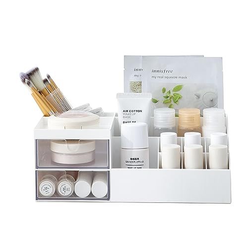 AfooBezos White Makeup Organizer Cute Makeup And Skincare Organizers And Storage Small Makeup Holder for Desk Cosmetics 9.45&quot; x 4.73&quot; x 3.54&quot;