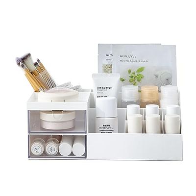 AfooBezos White Makeup Organizer Cute Makeup And Skincare Organizers And Storage Small Makeup Holder for Desk Cosmetics 9.45&quot; x 4.73&quot; x 3.54&quot;