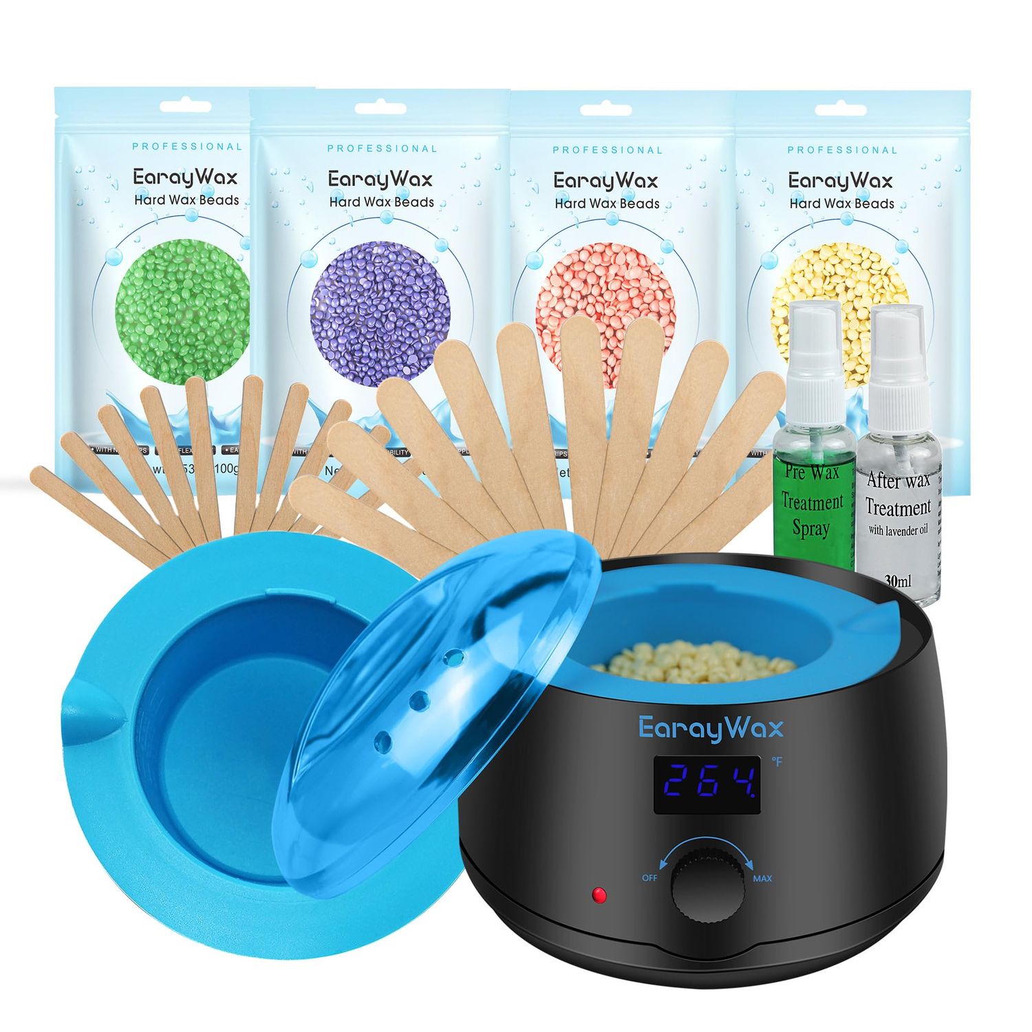 EarayWax Waxing Kit for Women Men, Wax Warmer Hair Removal at Home with Hard Wax Beads &amp; Silicone Pot, Suitable for Sensitive Skin Brazilian Bikini, Facial, Underarms, Legs, Full body