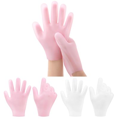 Gjinxi 2 Pairs Silicone Gloves for Dry Cracked, Silicone Moisturizing Gloves for Women, Hand Care Silicone Gloves, Spa Gel Gloves Hand Care After Pedicure Silicone Gloves - Pink &amp; White