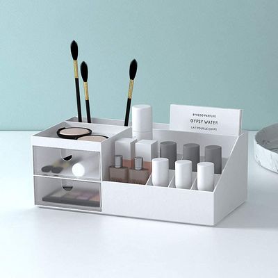 AfooBezos White Makeup Organizer Cute Makeup And Skincare Organizers And Storage Small Makeup Holder for Desk Cosmetics 9.45" x 4.73" x 3.54"