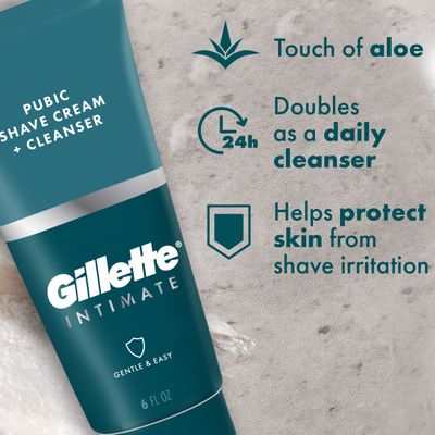 Gillette Intimate 2 in 1 Pubic Shave Cream + Cleanser, Gentle Formula, Formulated for Pubic Hair &amp; Skin, with Aloe, Paraben Free (177 ml)