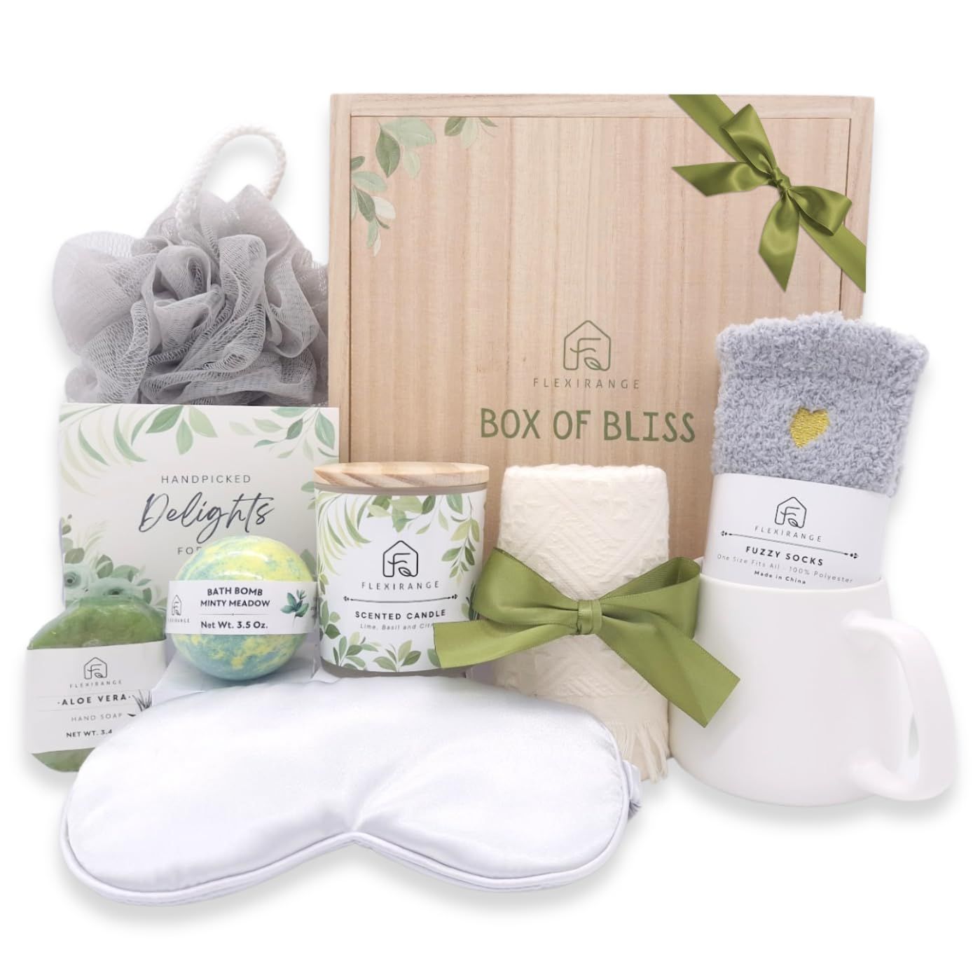 Gifts for Women, Christmas Gifts for Woman, Get Well Soon Gift Baskets for Women, Relaxing gifts for Women, Self Care Gifts, Spa kit for Woman, Wooden Box, Green Gifts for Sister, Friend
