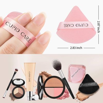 CUPID CARE 6 Pcs Triangle Powder Puff with 2 Travel Cases, Setting Powder Puffs for Face Powder and Foundation, Velour Makeup Puff for Loose Powder Body Powder, Skin-Friendly, Beauty Makeup Tools