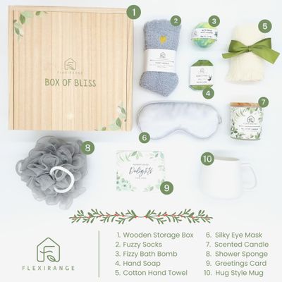 Gifts for Women, Christmas Gifts for Woman, Get Well Soon Gift Baskets for Women, Relaxing gifts for Women, Self Care Gifts, Spa kit for Woman, Wooden Box, Green Gifts for Sister, Friend