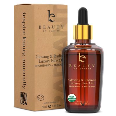 Beauty by Earth Organic Face Oil - Glowing &amp; Radiant, for Dry, Normal or Sensitive Skin, Moringa, Jojoba Oil &amp; Argan Oil, Face Oils and Serums, Facial Moisturizer, Brightening Oil for Face