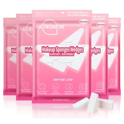 Fauxomor 540 Pcs Mini Makeup Sponges Wedges for Face Foundation, Latex-Free Triangle Cosmetic Make Up Sponge for All Skin Types, Beauty Blender for Flawless Application and Blending with Ten Pouches