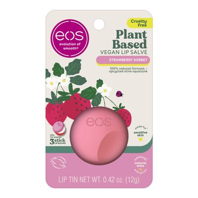 eos Plant-Based Vegan Lip Salve- Strawberry Sorbet, 100% Natural Formula, Made with Upcycled Olive Squalane, Cruelty-Free Lip Balm, 0.42 oz