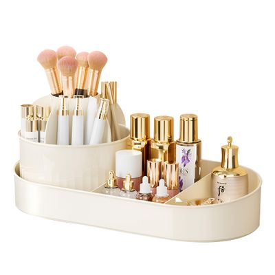 EachDusto Rotating Makeup Organizer White Skin Care Perfume Brush Holder Make Up Vanity Organizer Countertop Large Capacity Cosmetic Storage for Bedroom Dresser Bathroom Counter