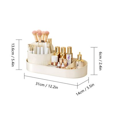 EachDusto Rotating Makeup Organizer White Skin Care Perfume Brush Holder Make Up Vanity Organizer Countertop Large Capacity Cosmetic Storage for Bedroom Dresser Bathroom Counter