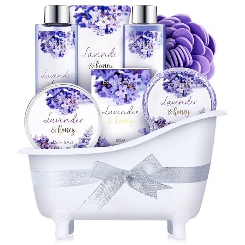Bath and Body Gift Set - Lavender Gifts for Women, Body &amp; Earth Bath &amp; Shower Sets, 8 Pcs Lavender Honey Gift Sets with Bubble Bath, Lotion Set, Soap, Spa Kit for Women, Christmas Gifts for Mom