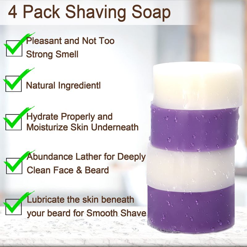 4 Packs Shaving Soap w/Shaving Bowl,Shaving Brush,Shaving Cream,Unqiue Gift Set Mens Shaving Kit for Christmas Stocking Stuffers for Him Boyfriend Dad Adult Husband Birthday Valentines Day
