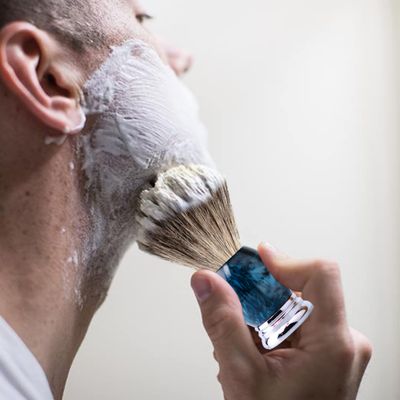 Grandslam Luxury Badger Shaving Brush Handmade Pure Badger Hair Brush with Blue Resin Handle Heavy Alloy Base + Badger Bristle