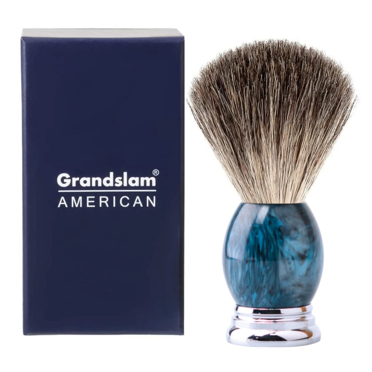 Grandslam Luxury Badger Shaving Brush Handmade Pure Badger Hair Brush with Blue Resin Handle Heavy Alloy Base + Badger Bristle