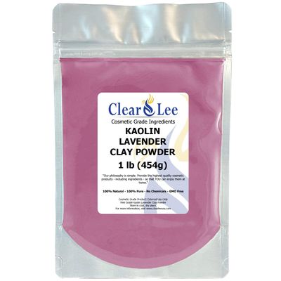 ClearLee Kaolin Lavender Clay Cosmetic Grade Powder - 100% Pure Natural Powder - Great For Skin Detox, Rejuvenation, and More - Heal Damaged Skin - DIY Clay Face Mask (1 lb)