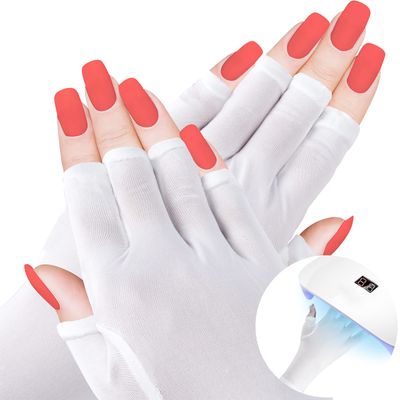 ANCIRS 2 Pairs UV Gloves for Gel Nail Lamp, Anti UV Fingerless Gloves for Nail Art DIY Accessories, Gel Manicure UV Shield Gloves for Hand Skin Care Protection- White