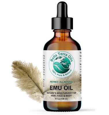 Bella Terra Oils - Emu Oil 4 oz - Genuine Pure Australian Emu, Infused with Linoleic &amp; Oleic Acid, Perfect Companion for Lustrous Skin