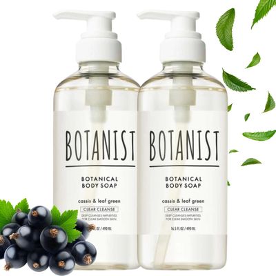 Botanist 2pk Moisturizing Body Wash/Soap Pump, Botanical Shower Gel for Sensitive Dry Skin, Natural &amp; Organic Japanese Skin Care, Cassis Leaf &amp; Leaf Green, Clear Cleanse, 16.5 Fl Oz/ 490mL