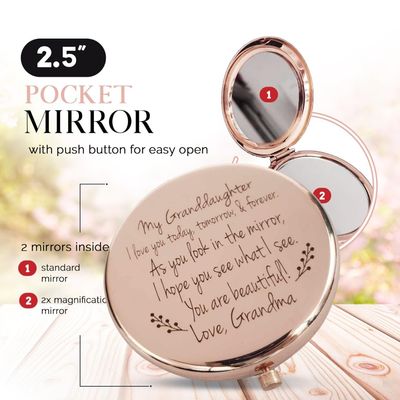 Granddaughter Gifts from Grandma, Sweet 16 Gifts for Granddaughter, to My Granddaughter Compact Mirror, Birthday Gift for Granddaughter, Graduation Gift for Granddaughter (Love Grandma)