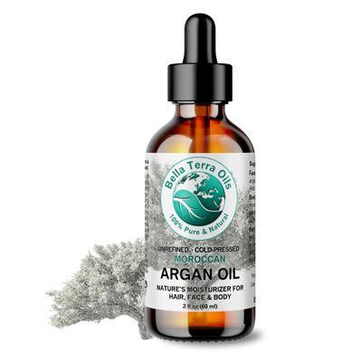 Bella Terra Oils - Argan Oil 2 oz - Cold-Pressed from Morocco, Rich in Vitamin E &amp; Fatty Acids, Perfect Hair Oil Serum to Combat Frizz, Luxurious Face Oil