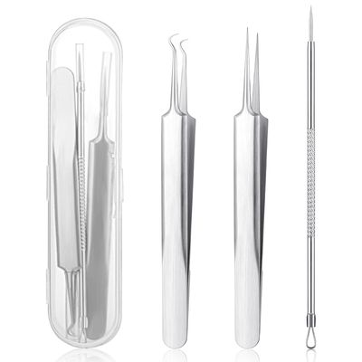 (3 Piece Kit) Blackhead Tweezers, Stainless Pimple Popper Tool Blackhead Extractor Tool Professional Cell Clips Tweezers for Acne Whitehead Comedone - with Case