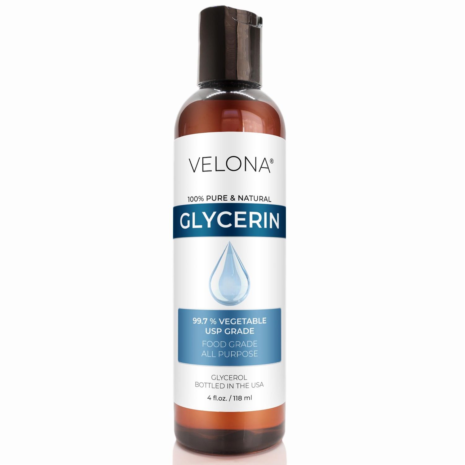 Glycerin Vegetable USP Grade by Velona - 4 fl oz | 100% Pure and Natural Carrier Oil | Hair and Face Moisturizer for Dry Skin, Bubble Bath, Glycerin Soap, Soap Base | Use Today - Enjoy Results