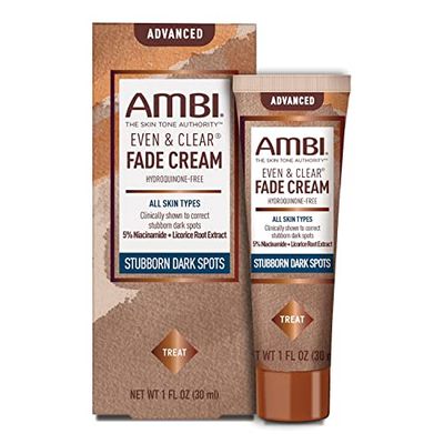 Ambi Even &amp; Clear Advanced Fade Cream, Hydroquinone-free, Hyperpigmentation Treatment, Stubborn Dark Spot Corrector, Results In As Little As 2-3 Weeks, Niacinamide, Licorice Root Extract, PHA, 1 Fl Oz