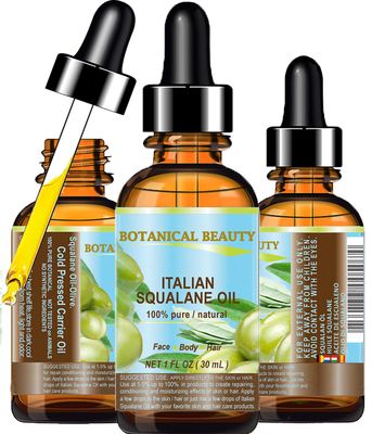 Botanical Beauty SQUALANE Italian Olive. 100% Pure Natural Undiluted Oil. 1 fl.oz- 30ml. 100% Ultra-Pure Moisturizer for Face, Skin, Body, Hair. Reliable 24/7 Skincare Protection