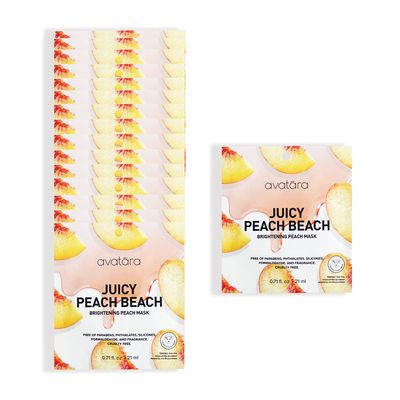 Avatara Juicy Peach Brightening Facial Mask 15 Sheets, Beauty and Skincare Sheet Masks with Peach Extracts, Hyaluronic Acid and Clean Ingredients for Clearer, Brighter Skin With Natural Glow, 15 Pack