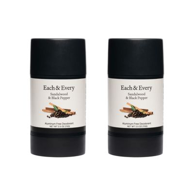 Each &amp; Every All Natural Deodorant for Men &amp; Women - Aluminum- Free, Sensitive Skin, Plant-Based, Baking Soda-Free, Long Lasting Odor Control - Sandalwood &amp; Black Pepper Travel Size Multipack, 2.5oz
