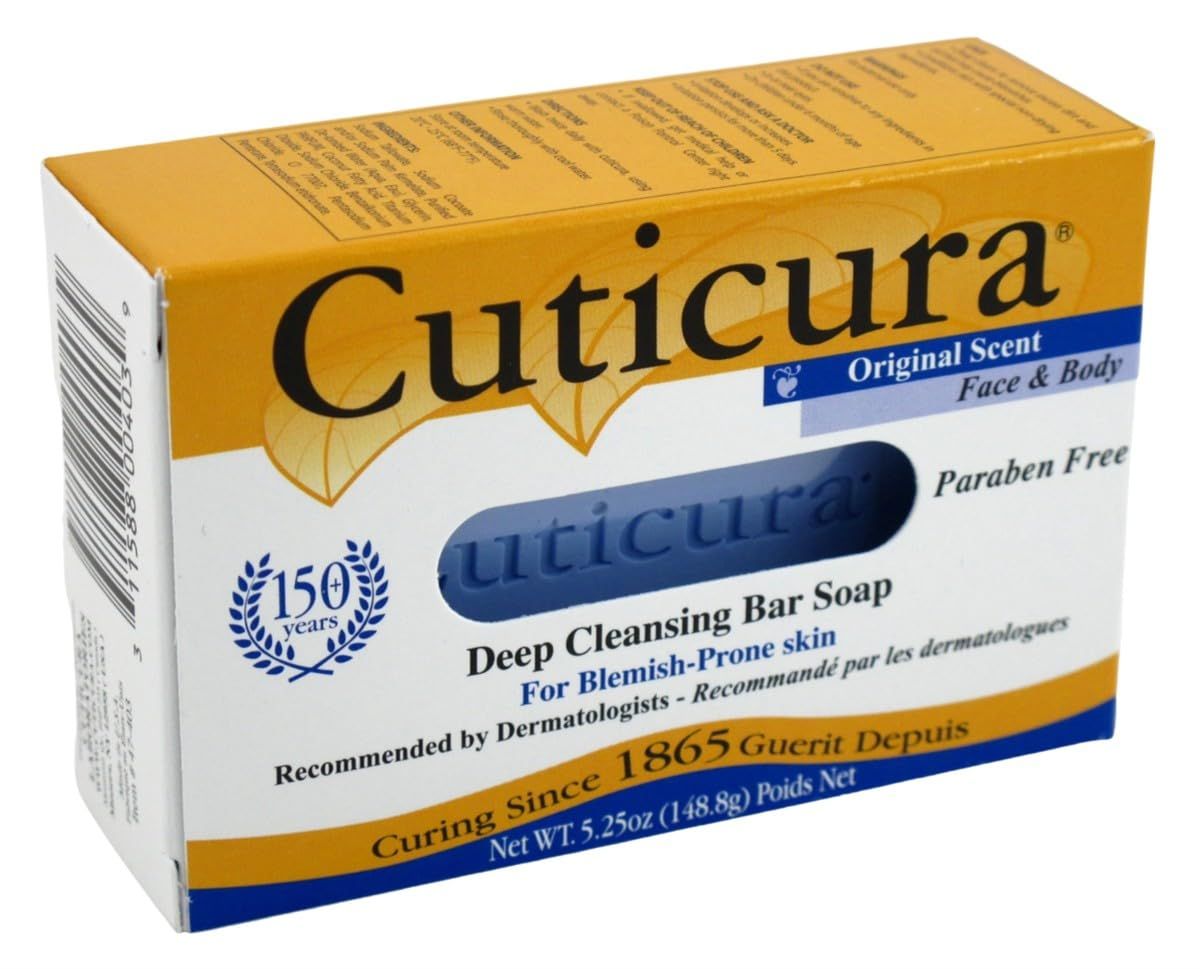 Cuticura Deep Cleansing Face and Body Soap ORIGINAL scent- Deep Cleansing Bar Soap for Blemish-Prone Skin 5.25 oz (Pack of 6)