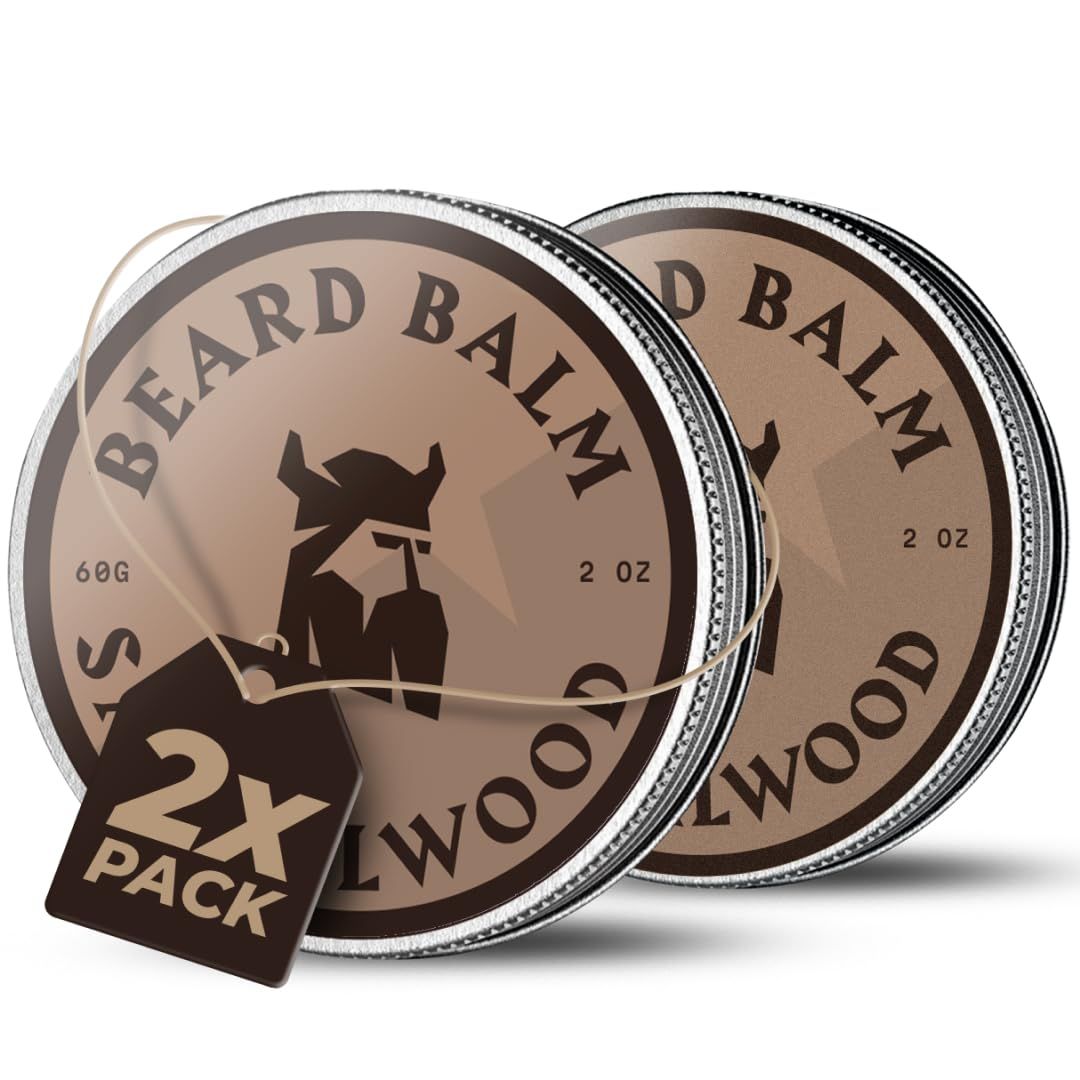 Beard Balm for Men - Leave in Beard Conditioner - Sandalwood Scented Beard Styling Balm Made with Naturally Derived Beard Butter, Argan &amp; Jojoba Beard Oils Styles (2 Oz/Bottle, 2 Pack)