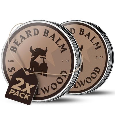 Beard Balm for Men - Leave in Beard Conditioner - Sandalwood Scented Beard Styling Balm Made with Naturally Derived Beard Butter, Argan &amp; Jojoba Beard Oils Styles (2 Oz/Bottle, 2 Pack)