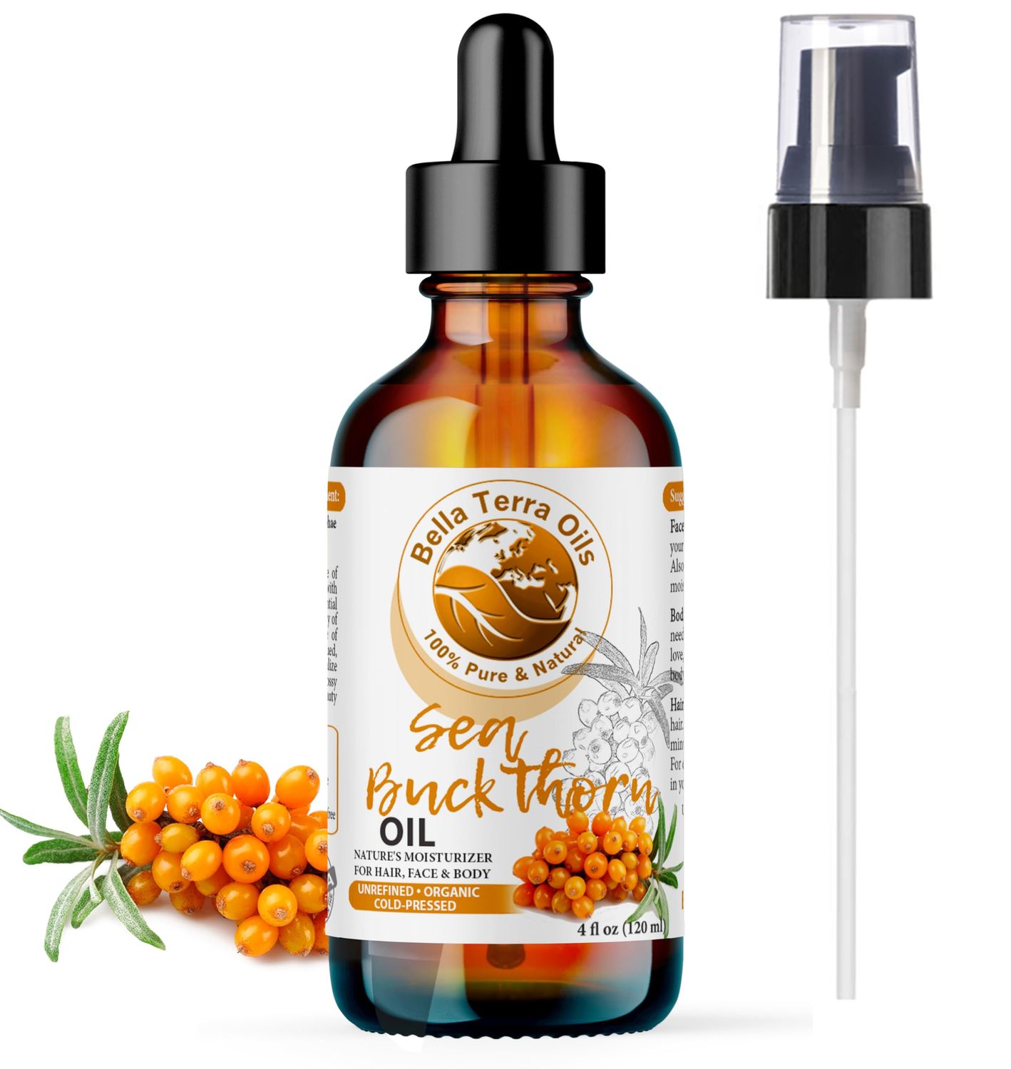 Bella Terra Oils - Seabuckthorn Berry Oil 4oz - Experience Nature&#39;s Luxurious Touch, Brimming with Vitamin E &amp; Carotenoids, Transcend Ordinary Skincare