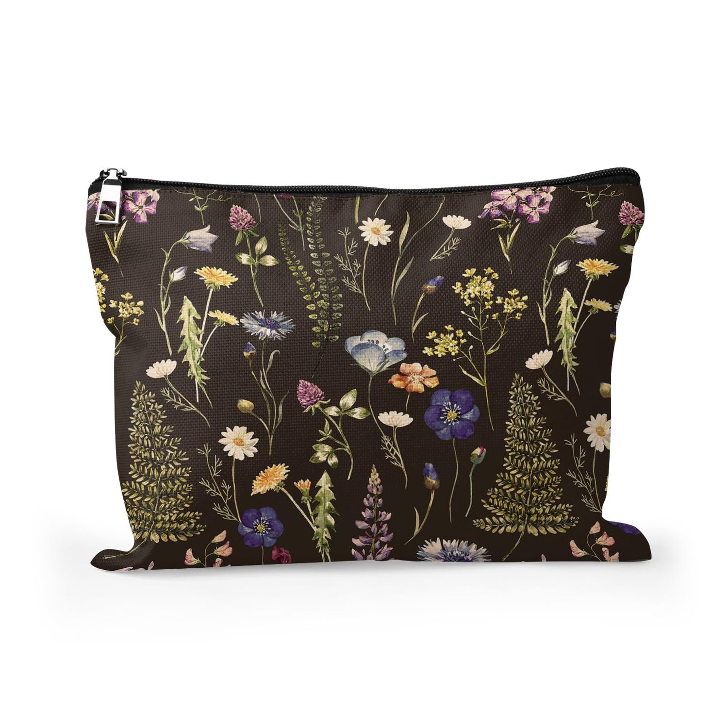 Cafl Watercolor Wildflowers Makeup Bag Travel Large Dandelion Floral Cosmetic Bag Organizer toiletry Essentials Jewelry Skincare Zipper Bag For Women -108 inch