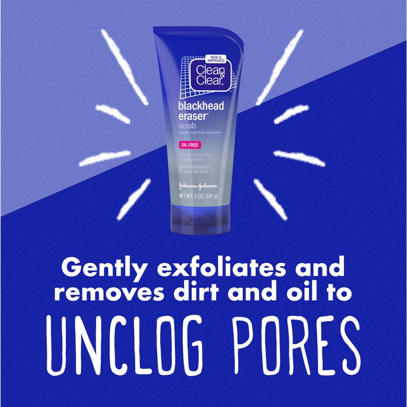 Clean &amp; Clear Blackhead Eraser Oil-Free Facial Scrub with 2% Salicylic Acid Acne Medication, Exfoliating Daily Face Scrub for Acne-Prone Skin Care, 5 oz, 2 Pack