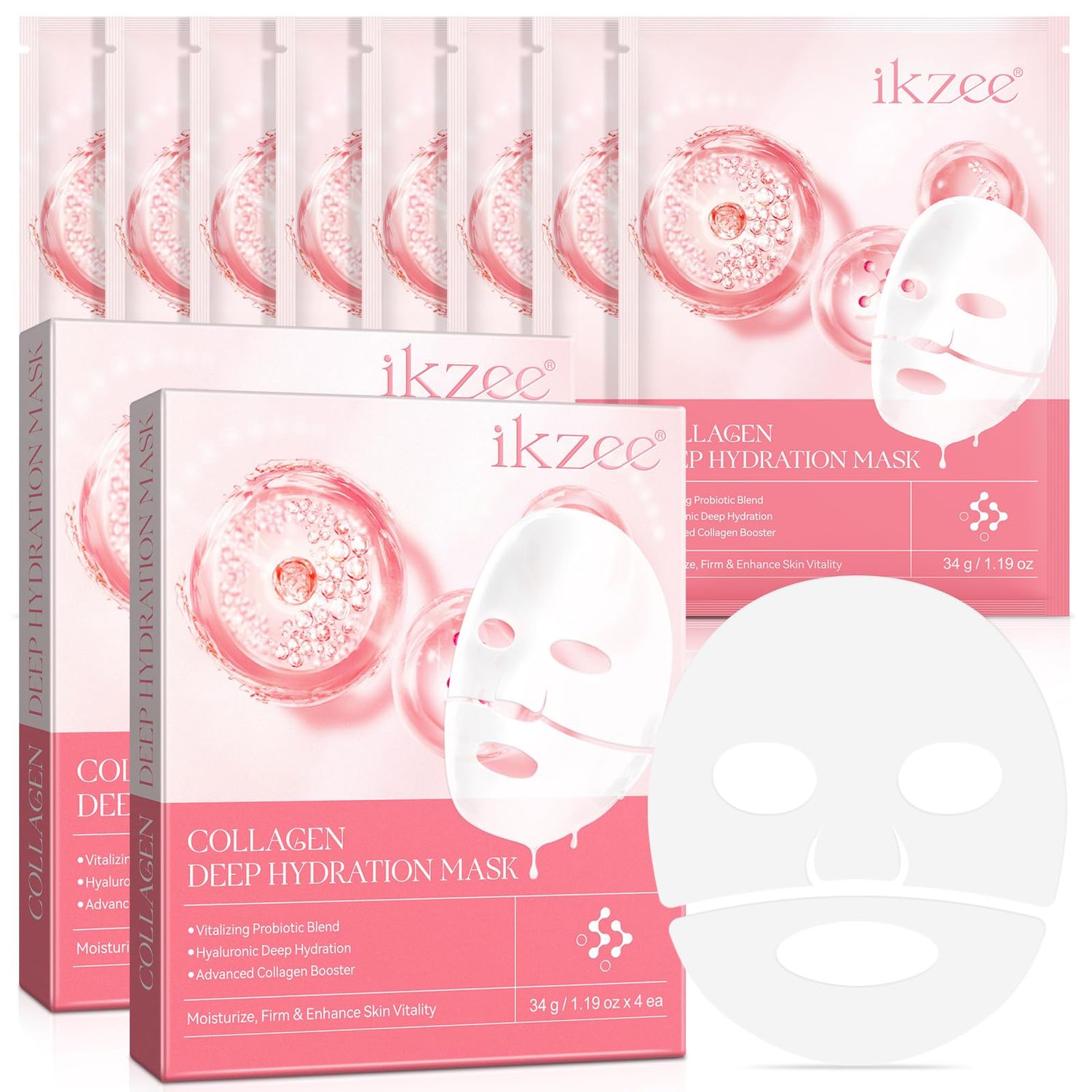 Collagen Face Mask 34gx8ea, Collagen night wrapping mask 8pcs, face masks skincare, enhancing skin vitality,radiant complexion, Facial Hydrogel Masks with low molecular weight collagen for elasticity
