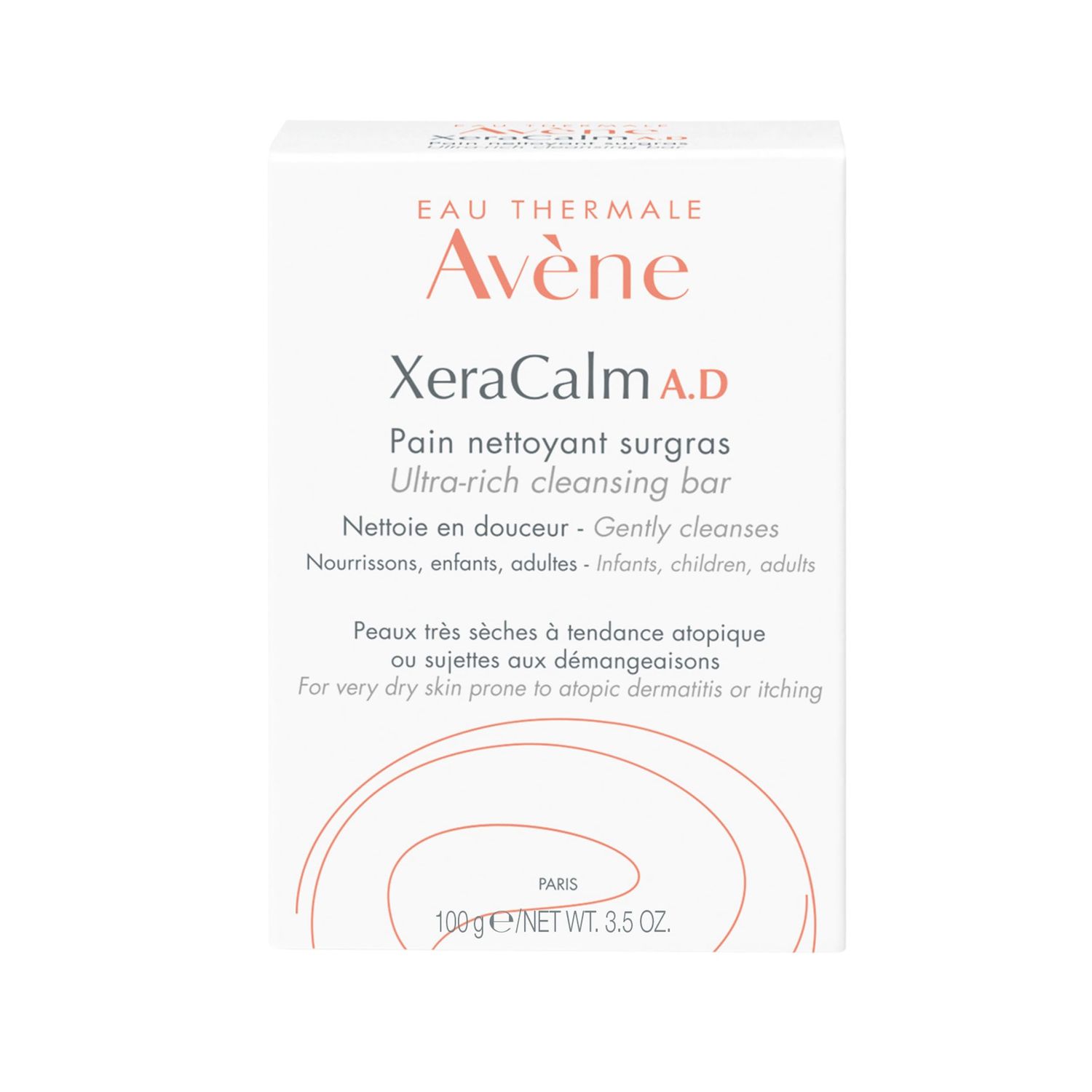 Eau Thermale Avne Xercalm A.D Ultra-Rich Cleansing Bar for Atopic Dermatitis, Eczema Prone Skin, Fragrance-Free, 100 g